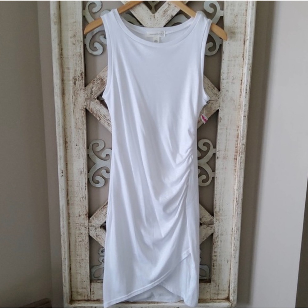 White Ruched Cotton Dress